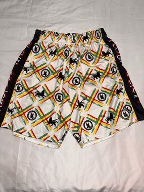 EUC men’s FLOW SOCIETY Authentic lacrosse gear shorts. Medium Rasta Jamaican